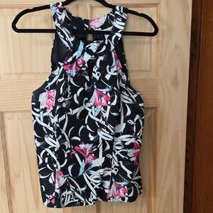 White House Black Market Floral Sleeveless Blouse - Black, Pink, White